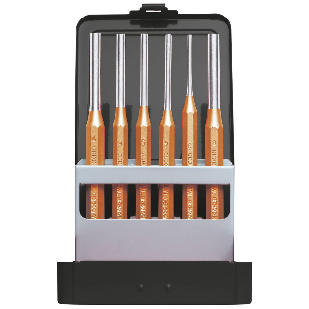 Juego de botadores cilíndricos Ø 3-8 mm + caja metálica, 6p. -