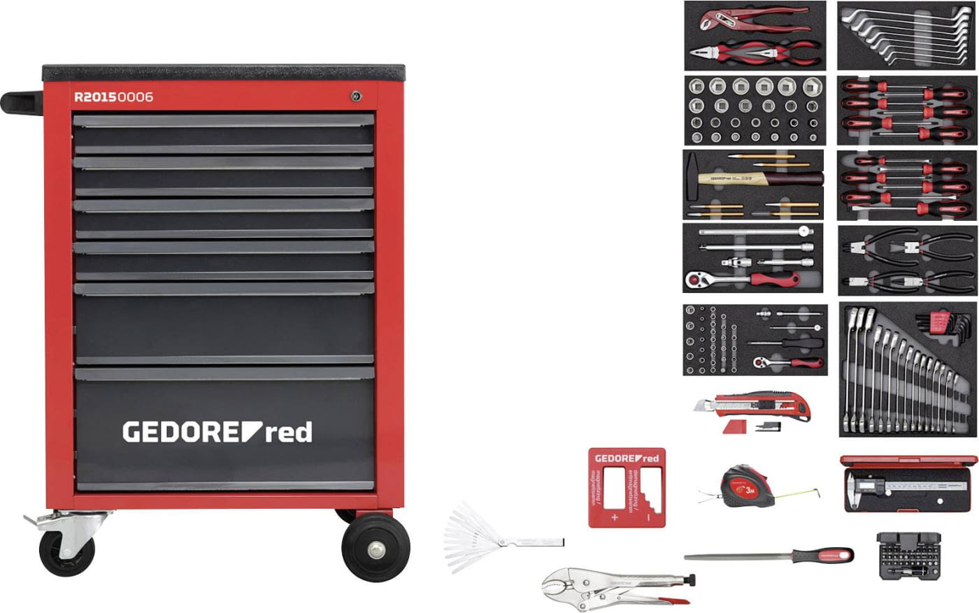 Juego de herramientas incl. carro porta-herramientas MECHANIC, rojo, 164 piezas - 